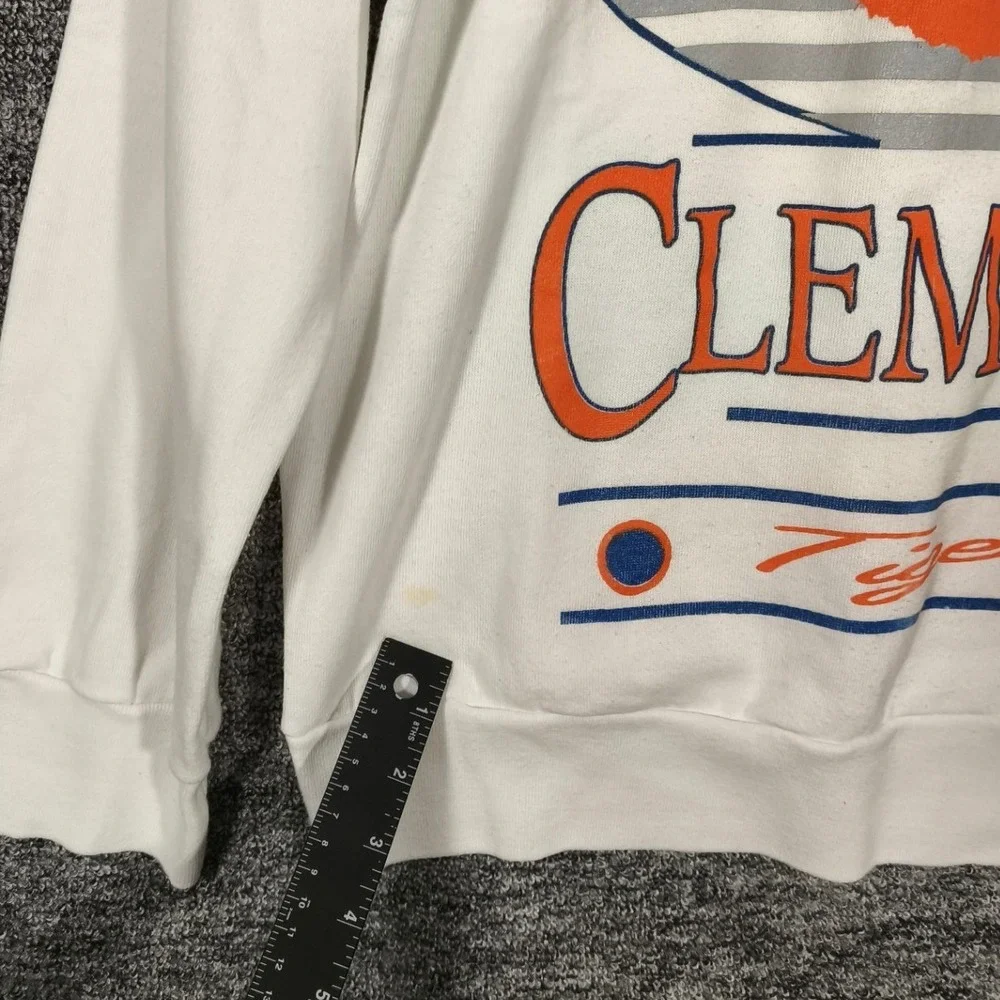 Vintage 1991 Clemson Tigers Sweatshirt Ebert Sportswear White Crewneck Large USA